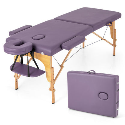 84 Inch Foldable Massage Table with Carrying Bag and Height Adjustable-Purple - Color: Purple