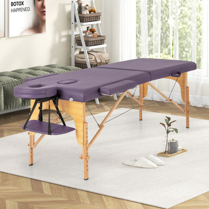 84 Inch Foldable Massage Table with Carrying Bag and Height Adjustable-Purple - Color: Purple