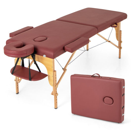 84 Inch Foldable Massage Table with Carrying Bag and Height Adjustable-Red - Color: Red