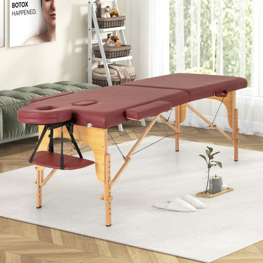 84 Inch Foldable Massage Table with Carrying Bag and Height Adjustable-Red - Color: Red