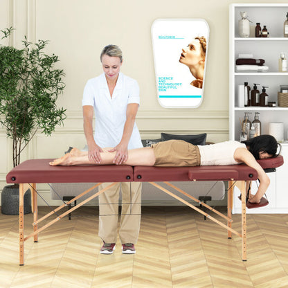 84 Inch Foldable Massage Table with Carrying Bag and Height Adjustable-Red - Color: Red