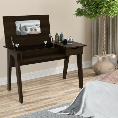 Dressing Table with Flip Mirror and Storage Drawer - Color: Brown