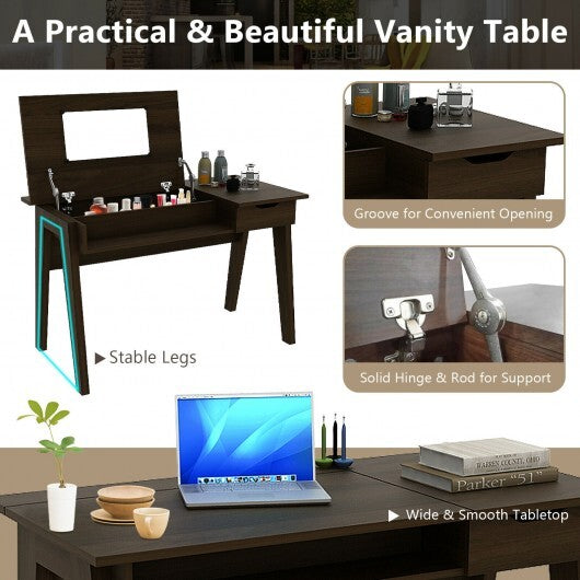 Dressing Table with Flip Mirror and Storage Drawer - Color: Brown