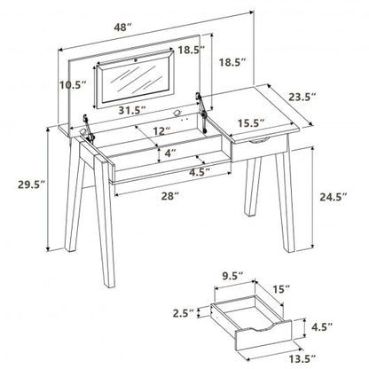 Dressing Table with Flip Mirror and Storage Drawer - Color: Brown