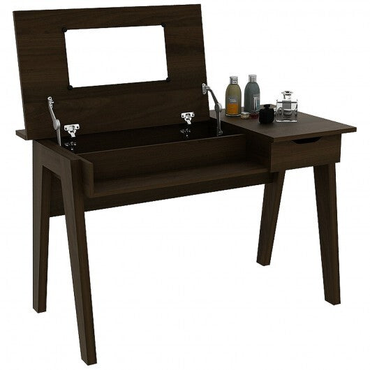 Dressing Table with Flip Mirror and Storage Drawer - Color: Brown