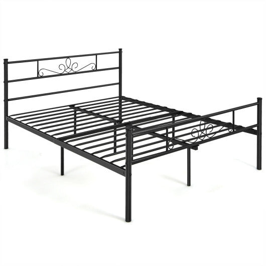 Twin/Full/Queen Size Metal Bed Frame with Headboard and Footboard-Full Size - Color: Black - Size: Full Size