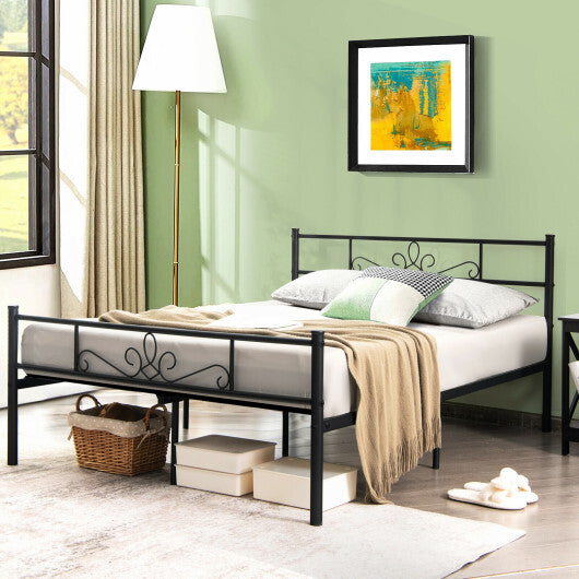 Twin/Full/Queen Size Metal Bed Frame with Headboard and Footboard-Full Size - Color: Black - Size: Full Size