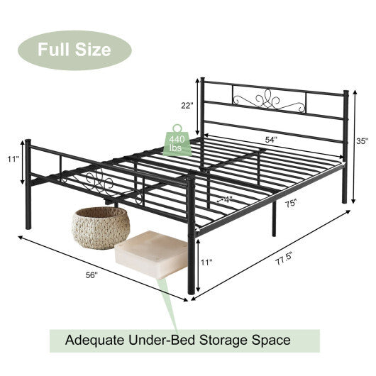 Twin/Full/Queen Size Metal Bed Frame with Headboard and Footboard-Full Size - Color: Black - Size: Full Size