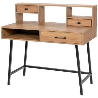 42-Inch Vanity Desk with Tabletop Shelf and 2 Drawers-Natural - Color: Natural