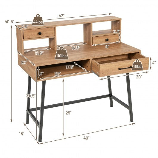 42-Inch Vanity Desk with Tabletop Shelf and 2 Drawers-Natural - Color: Natural