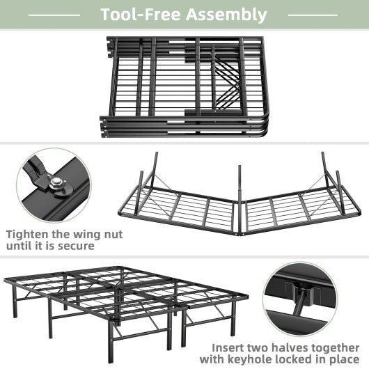 Twin/Full/Queen Size Foldable Metal Platform Bed with Tool-Free Assembly-Queen size - Color: Black - Size: Queen Size