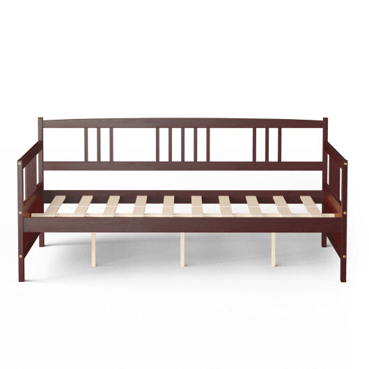 Classic Wooden Full Size Daybed Frame with Guardrails-Brown - Color: Brown