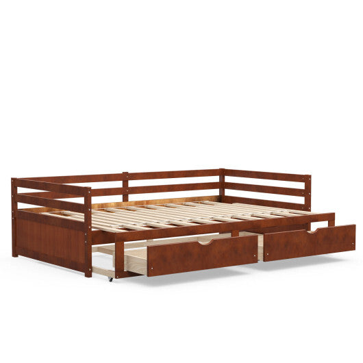 Extendable Twin to King Daybed with Trundle and 2 Storage Drawers - Color: Brown