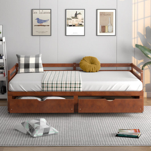 Extendable Twin to King Daybed with Trundle and 2 Storage Drawers - Color: Brown