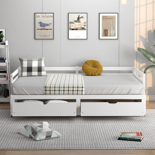 Extendable Twin to King Daybed with Trundle and 2 Storage Drawers-White - Color: White