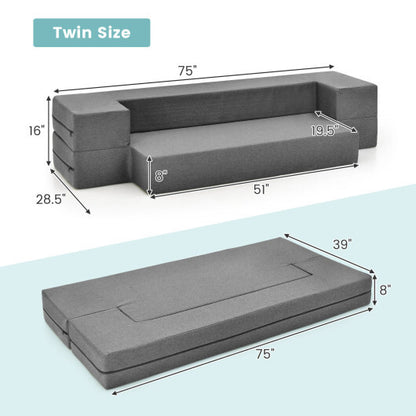 8 Inch Convertible Folding Sofa Bed with Washable Cover-Twin Size - Color: Dark Gray - Size: Twin Size