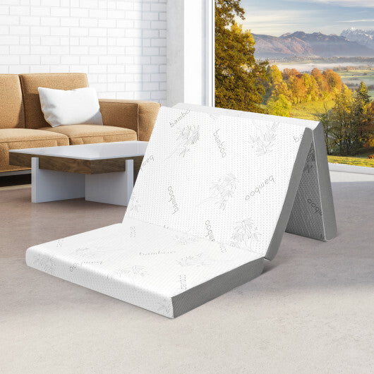 4 Inch Tri-fold Cool Gel Memory Foam Mattress-Twin XL - Color: White - Size: Twin XL