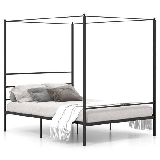 Twin/Full/Queen Size Metal Canopy Bed Frame with Slat Support-Queen Size - Color: Black - Size: Queen Size