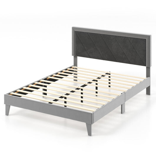 Twin/Full/Queen Platform Bed with High Headboard and Wooden Slats-Queen Size - Color: Black & Gray - Size: Queen Size