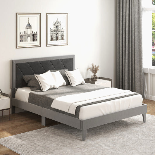 Twin/Full/Queen Platform Bed with High Headboard and Wooden Slats-Queen Size - Color: Black & Gray - Size: Queen Size