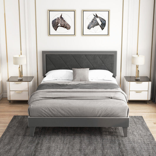 Twin/Full/Queen Platform Bed with High Headboard and Wooden Slats-Queen Size - Color: Black & Gray - Size: Queen Size