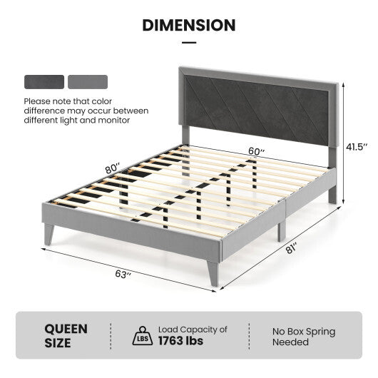 Twin/Full/Queen Platform Bed with High Headboard and Wooden Slats-Queen Size - Color: Black & Gray - Size: Queen Size