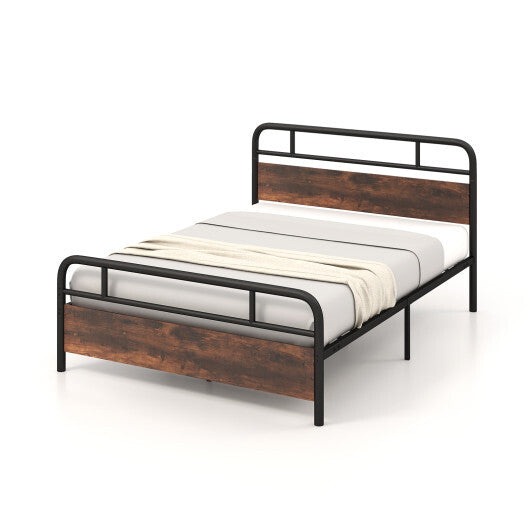 Twin/Full/Queen Size Bed Frame with Industrial Headboard-Queen Size - Color: Black - Size: Queen Size