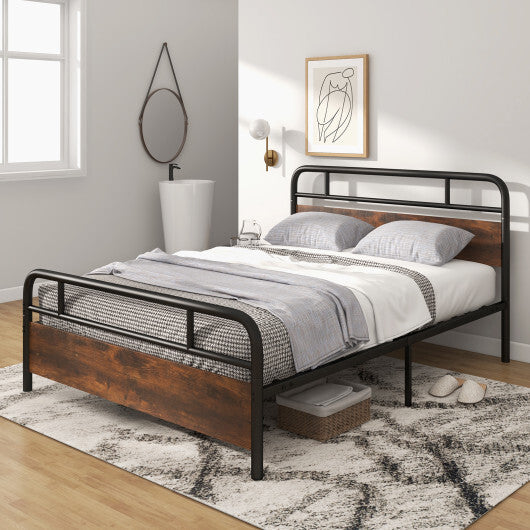 Twin/Full/Queen Size Bed Frame with Industrial Headboard-Queen Size - Color: Black - Size: Queen Size