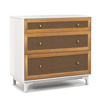 3-Drawer Rattan Dresser Chest with Anti-toppling Device-Brown - Color: Brown