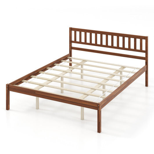 Twin/Full/Queen Size Wood Bed Frame with Headboard and Slat Support-Queen Size - Color: Walnut - Size: Queen Size