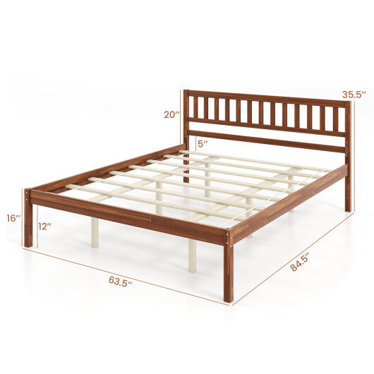 Twin/Full/Queen Size Wood Bed Frame with Headboard and Slat Support-Queen Size - Color: Walnut - Size: Queen Size