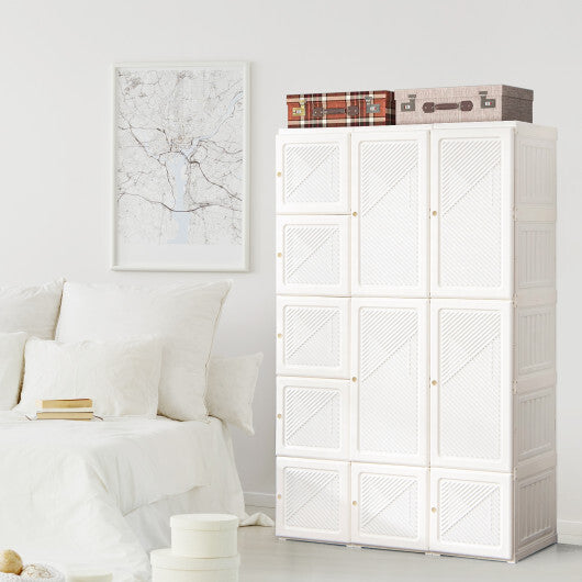 Foldable Armoire Wardrobe Closet with 10 Cubes - Color: White - Size: 10 Cubes