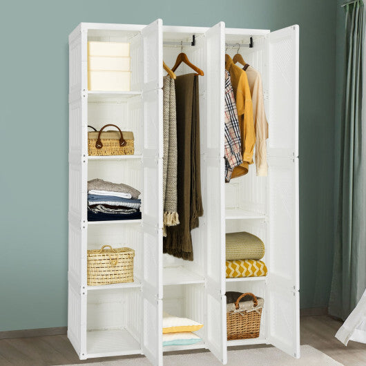 Foldable Armoire Wardrobe Closet with 10 Cubes - Color: White - Size: 10 Cubes