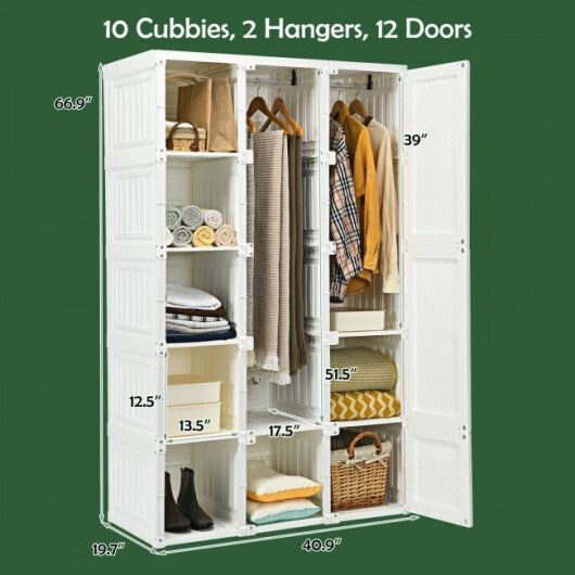 Foldable Armoire Wardrobe Closet with 10 Cubes - Color: White - Size: 10 Cubes