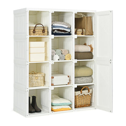 Clothes Foldable Armoire Wardrobe Closet with 12 Cubby Storage - Color: White - Size: 12 Cubes