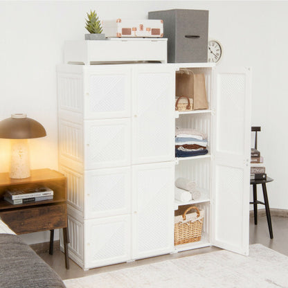 Clothes Foldable Armoire Wardrobe Closet with 12 Cubby Storage - Color: White - Size: 12 Cubes