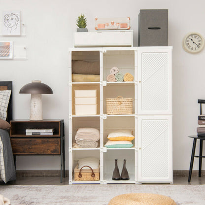 Clothes Foldable Armoire Wardrobe Closet with 12 Cubby Storage - Color: White - Size: 12 Cubes