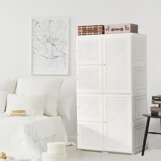 Foldable Armoire Wardrobe Closet with 8 Cubby Storage - Color: White - Size: 8 Cubes