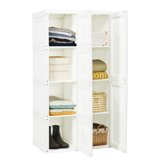 Foldable Armoire Wardrobe Closet with 8 Cubby Storage - Color: White - Size: 8 Cubes