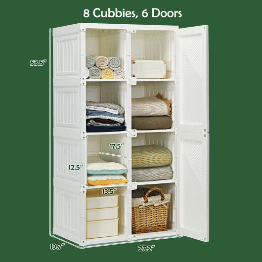 Foldable Armoire Wardrobe Closet with 8 Cubby Storage - Color: White - Size: 8 Cubes