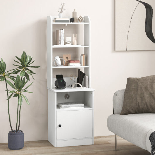 Bedside Tables Tall Nightstands with 5 Open Shelf and Cabinet-White - Color: White