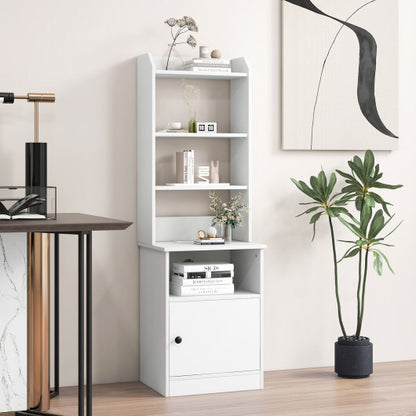 Bedside Tables Tall Nightstands with 5 Open Shelf and Cabinet-White - Color: White