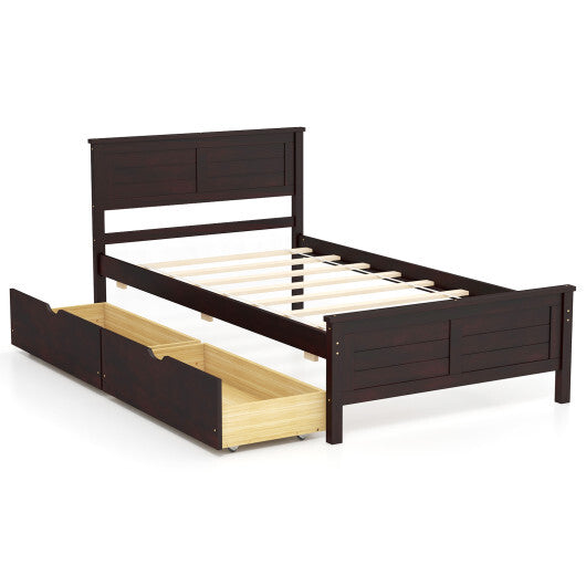 Twin Size Bed Frame with Storage Drawers-Espresso - Color: Espresso - Size: Twin Size