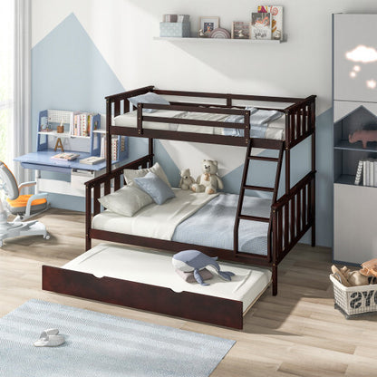 3-in-1 Twin Over Full Bunk Bed with Trundle and Ladder-Espresso - Color: Espresso