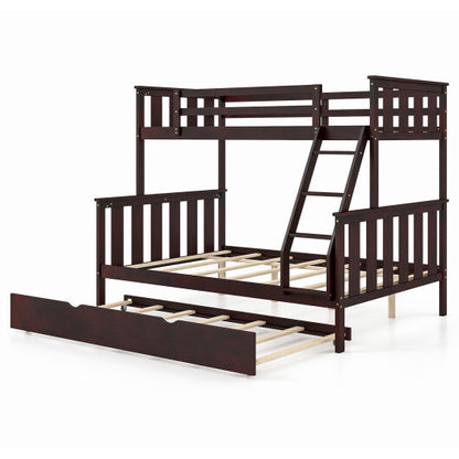 3-in-1 Twin Over Full Bunk Bed with Trundle and Ladder-Espresso - Color: Espresso