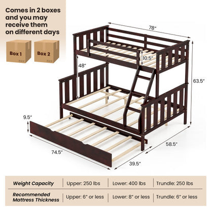 3-in-1 Twin Over Full Bunk Bed with Trundle and Ladder-Espresso - Color: Espresso