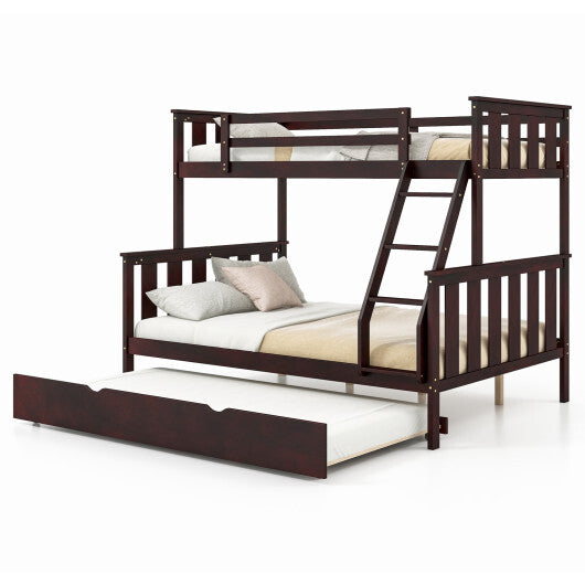 3-in-1 Twin Over Full Bunk Bed with Trundle and Ladder-Espresso - Color: Espresso