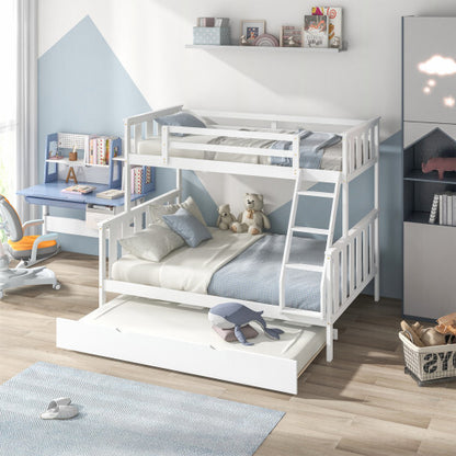 3-in-1 Twin Over Full Bunk Bed with Trundle and Ladder-White - Color: White