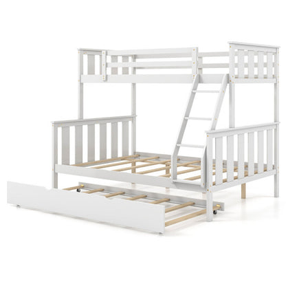 3-in-1 Twin Over Full Bunk Bed with Trundle and Ladder-White - Color: White