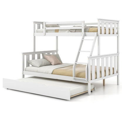 3-in-1 Twin Over Full Bunk Bed with Trundle and Ladder-White - Color: White